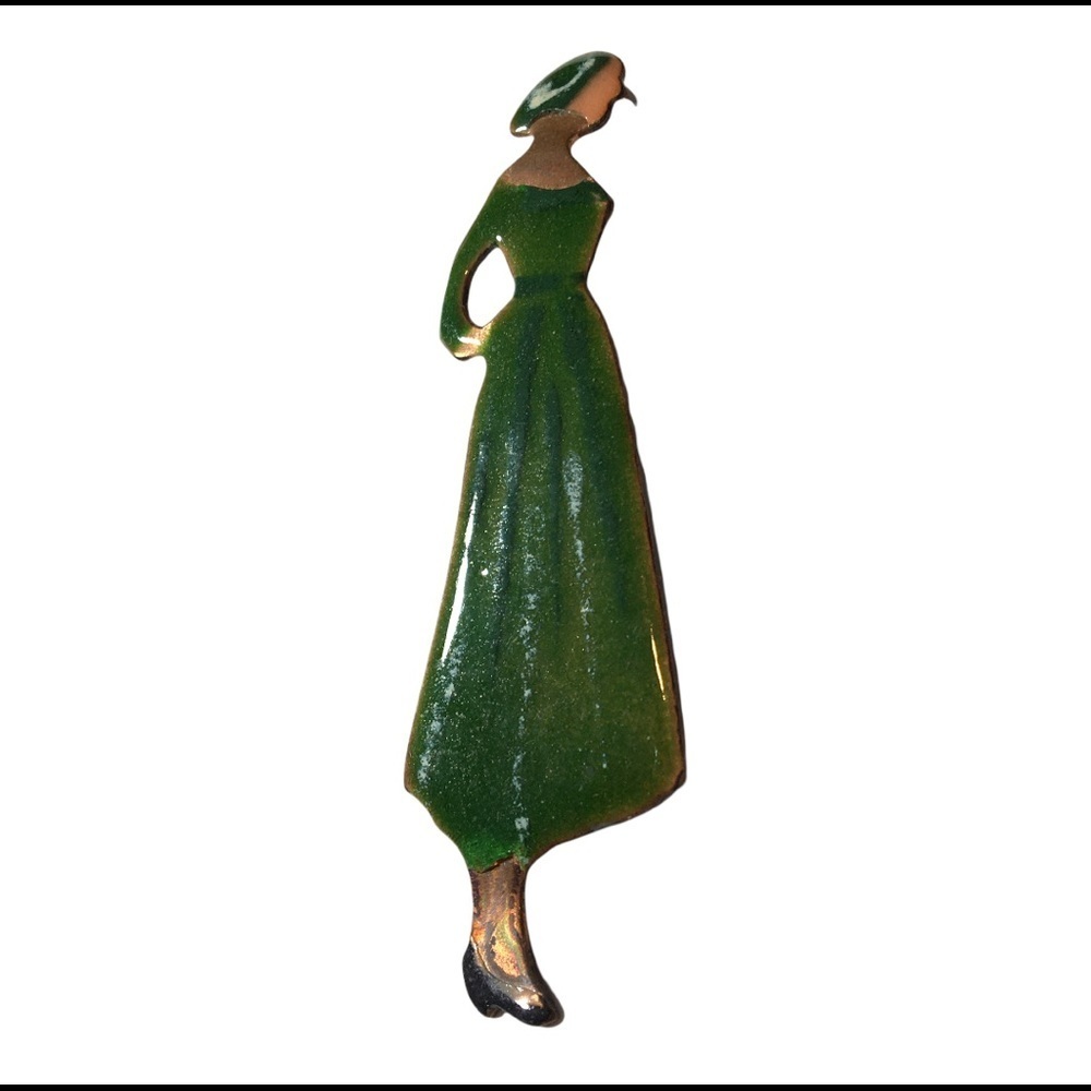 VINTAGE brooch pin Lady in the green dress